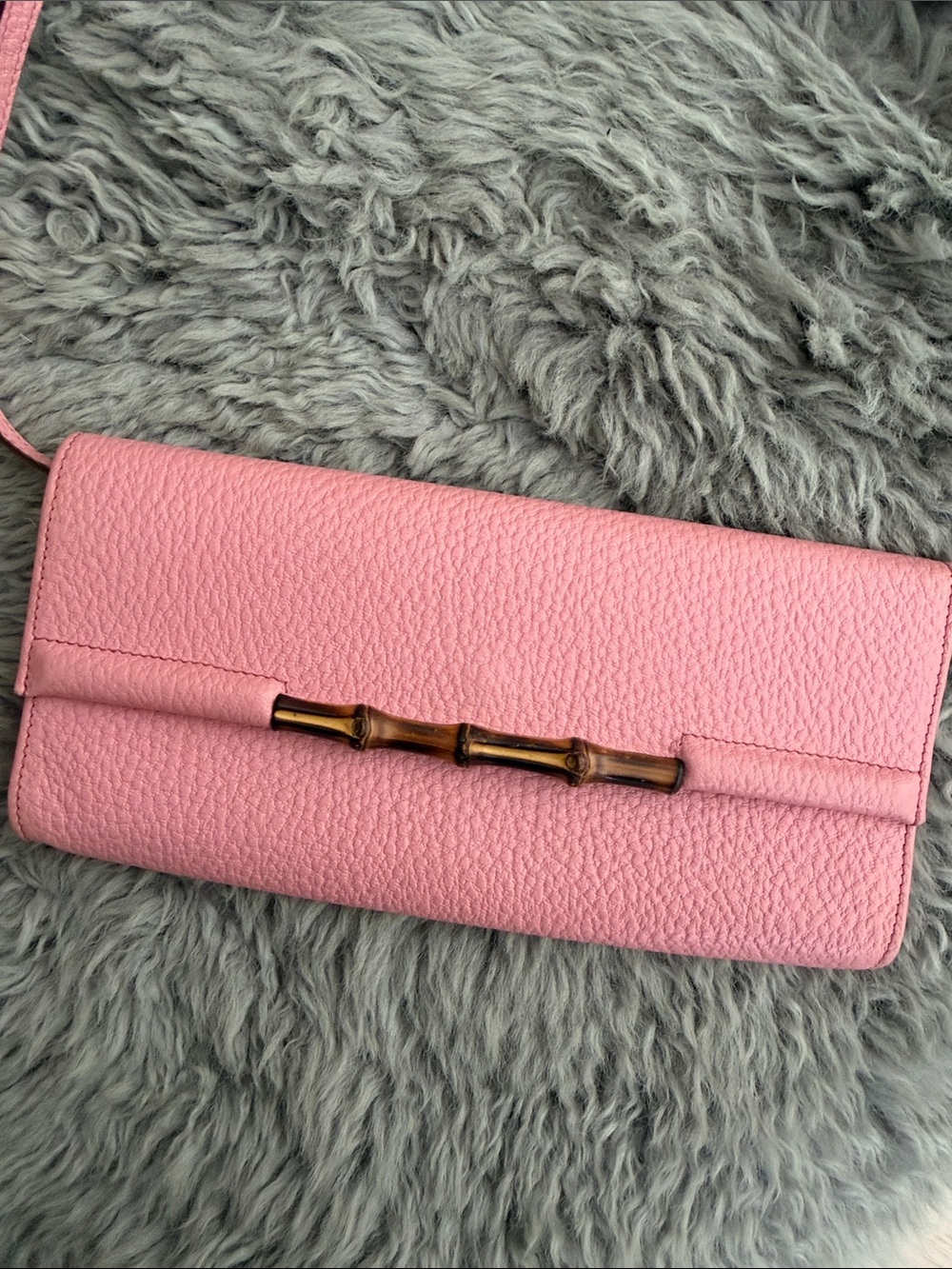 Gucci Pink Leather Crossbody Clutch with Bamboo Accent